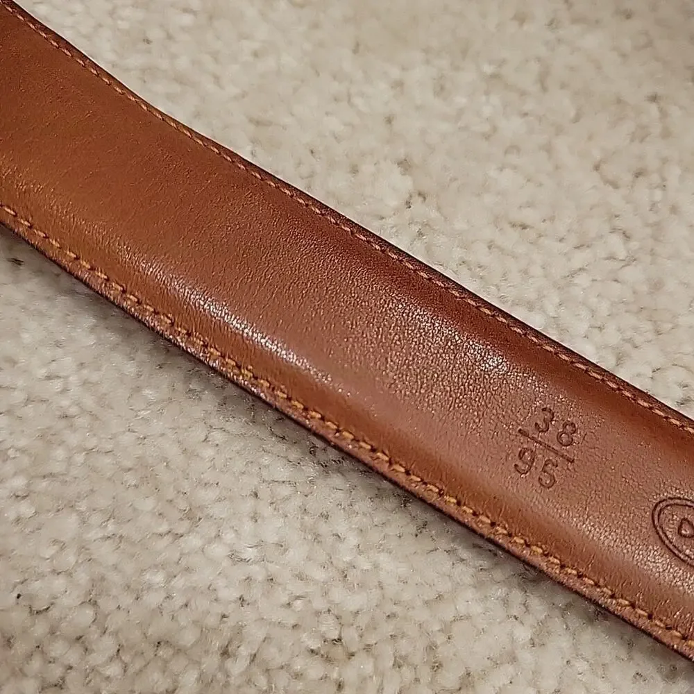 Trafalgar Men's Belt Sz 38 Brown Leather Dress Golden Brass buckle Cognac Honey
